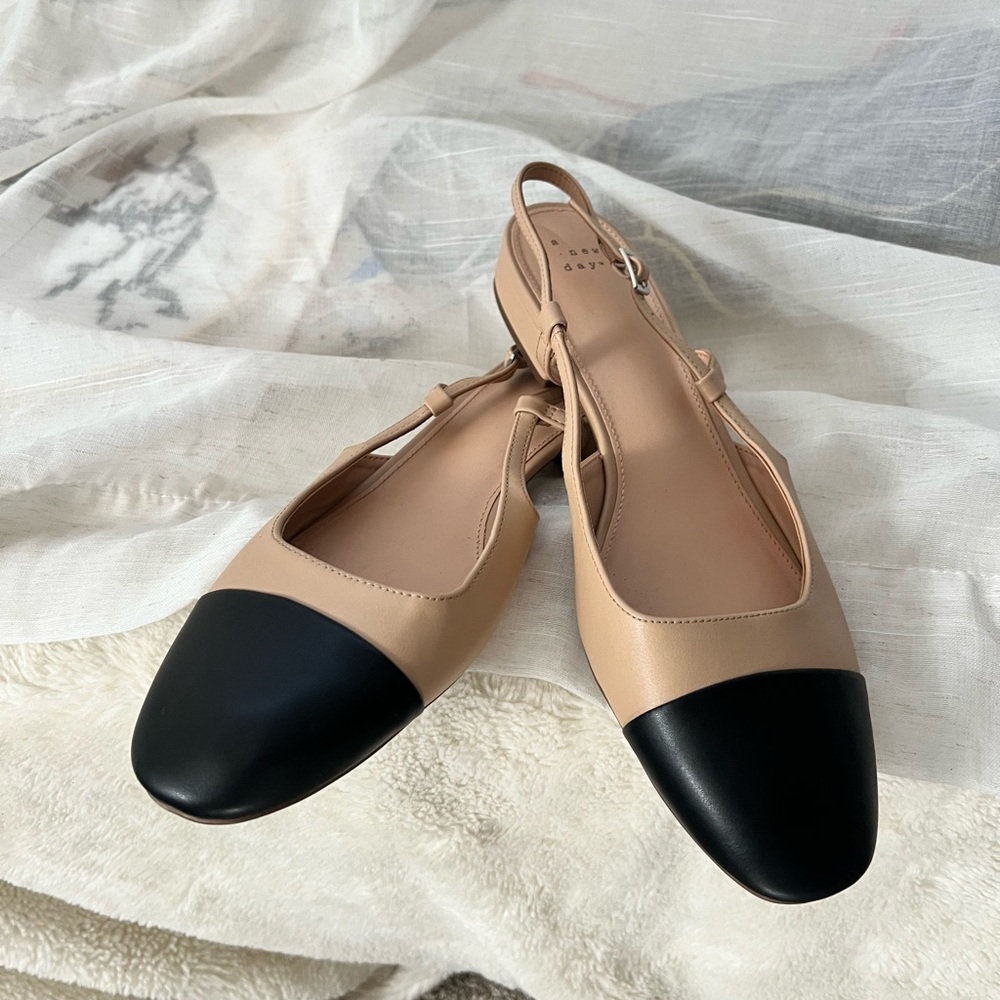 a new day Cream and Black Slingback Flats